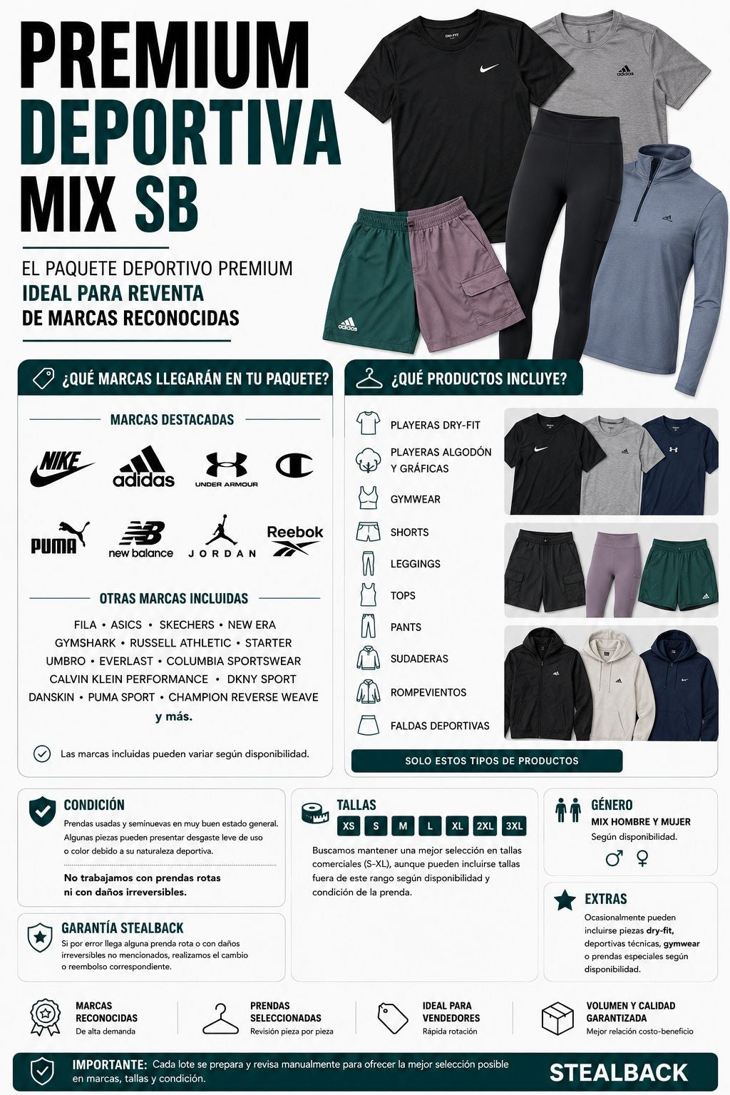 Mix Deportivo Premium | Mayoreo de Ropa Seminueva  | Envío incluido a todo México